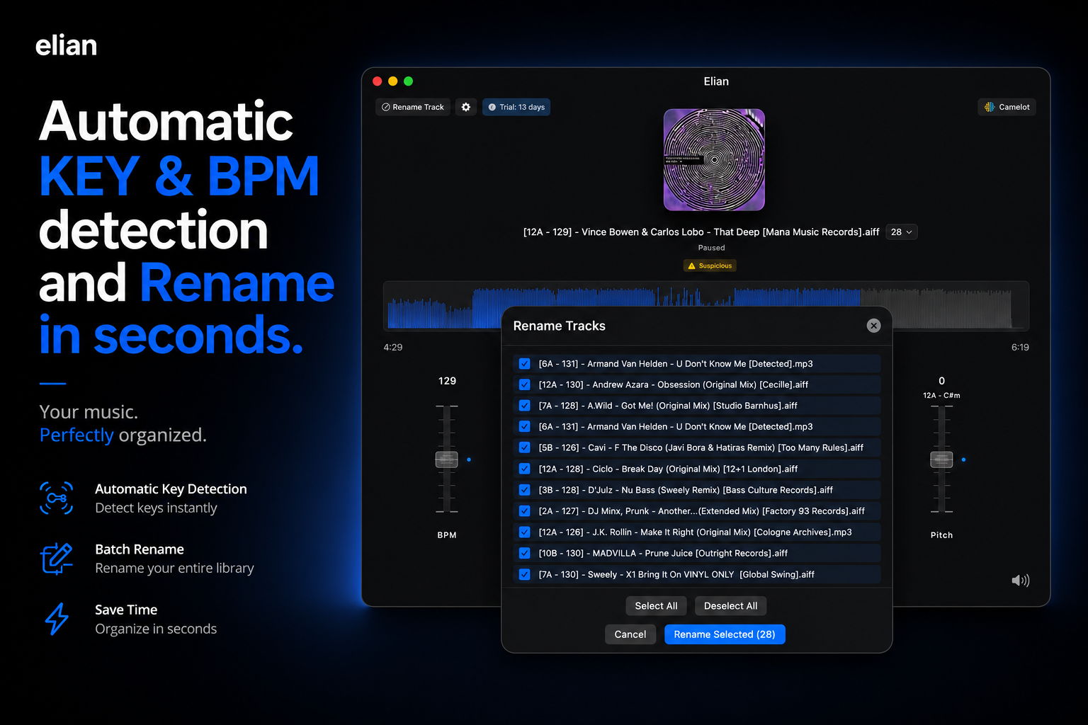 Know the BPM and key of every track, instantly.